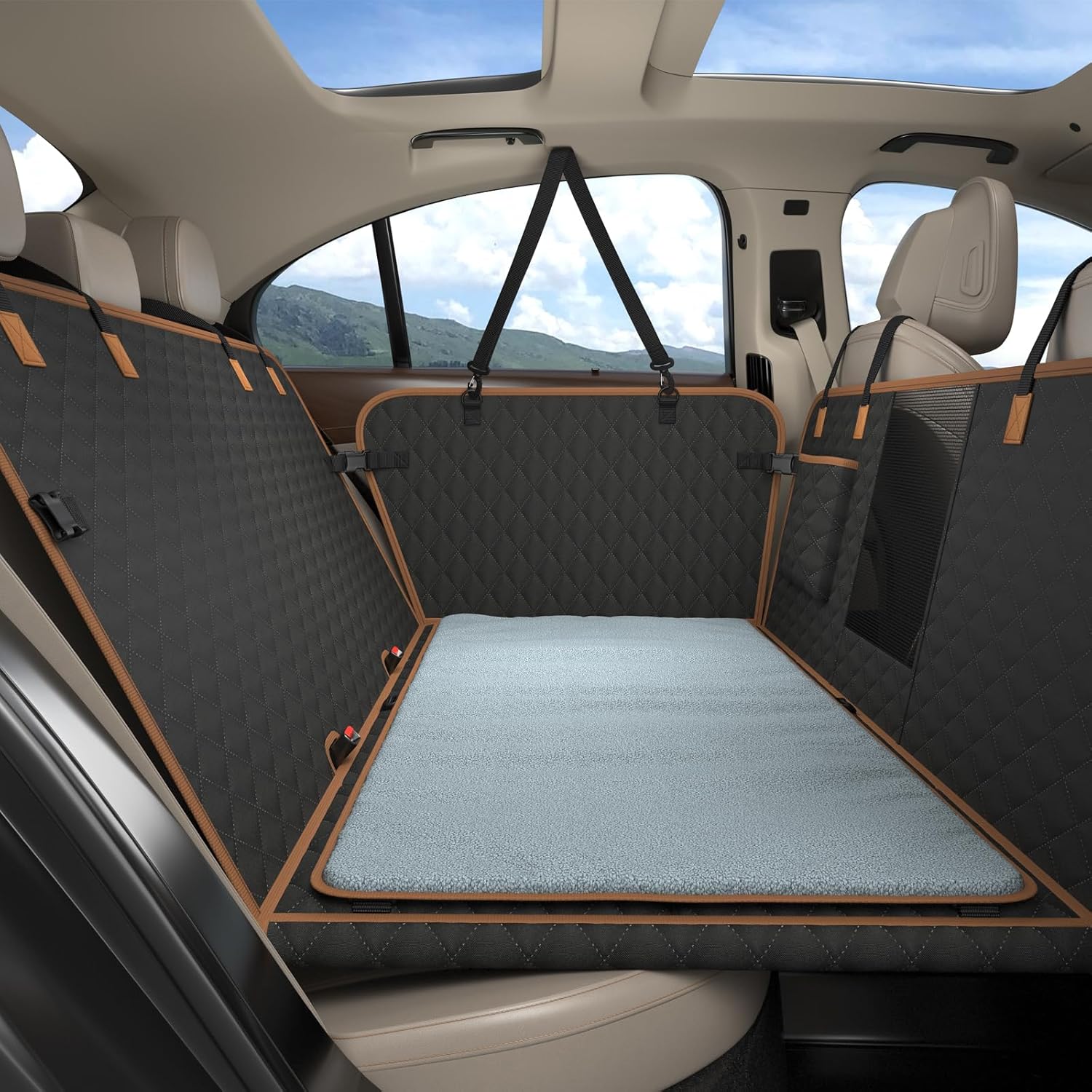 Coprisedile Auto per Cani con Pannello di Fibra Rigido- Più spazio - Impedisce ai Cani di Cadere, Impermeabile, Telo Auto Per Cani, Per Auto Durevole, Telo Auto Per Cani Usato in Tutte le Auto e i SUV