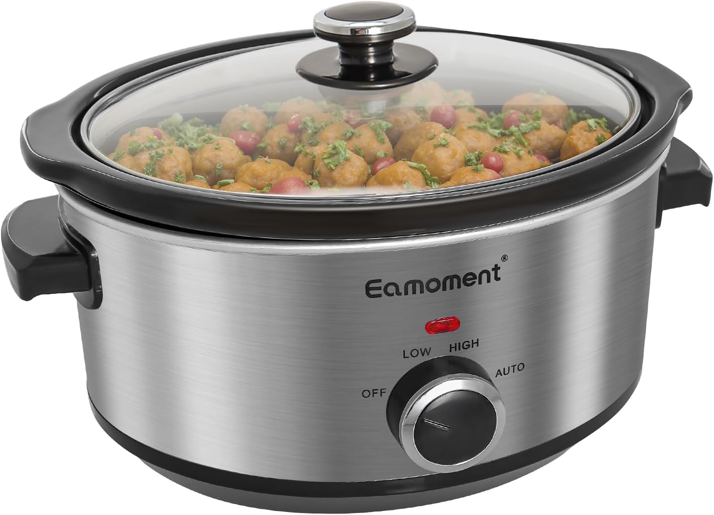 Eamoment 3.5L | 200W Slow Cooker with 3 Heat Settings and Power Indicator, Dishwasher Safe and Handles, Easy Clean Glass Lid (Red)