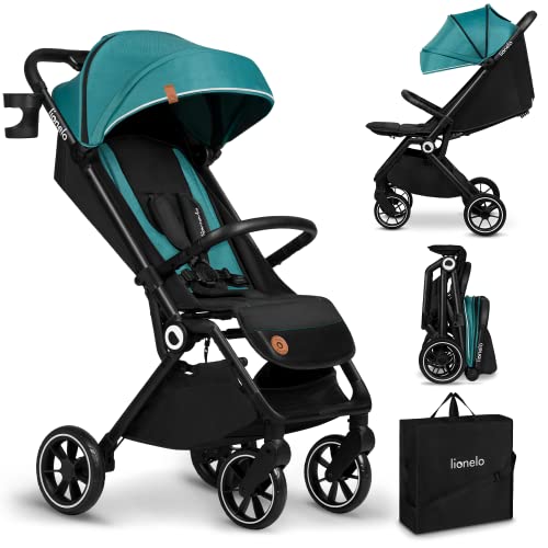 LIONELO Cloe Passeggino leggero e pieghevole per bambini da 0 fino a 22 kg, Schienale regolabile, Posizione nanna, Impermeabile, Cinture a 5 punti, Ruote XXL, Zanzariera, Portabicchieri (Verde) : Prima infanzia