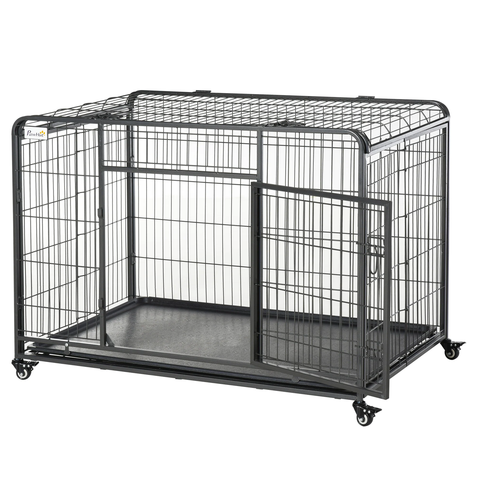 Easycomfort Kennel Gabbia per Cani Pieghevole Doppia Porta con Blocco 4 Ruote con Freno e Fondo Rimovibile, 125x76x81cm