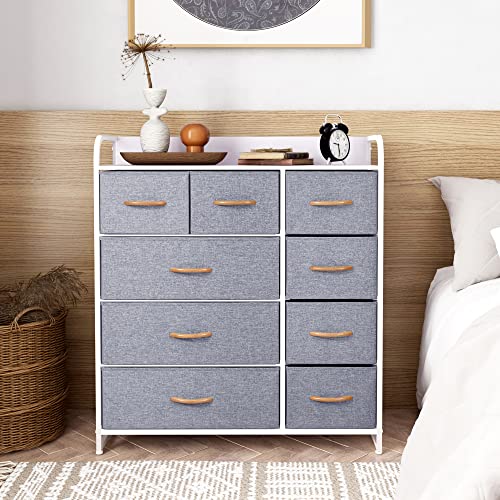 LYNCOHOME Cassettiera in tessuto cationico con 9 cassetti, per camera da letto, soggiorno, armadio, contenitori in tessuto facile da tirare e parte superiore in legno, comò in tessuto (grigio neve) : Amazon.it: Casa e cucina
