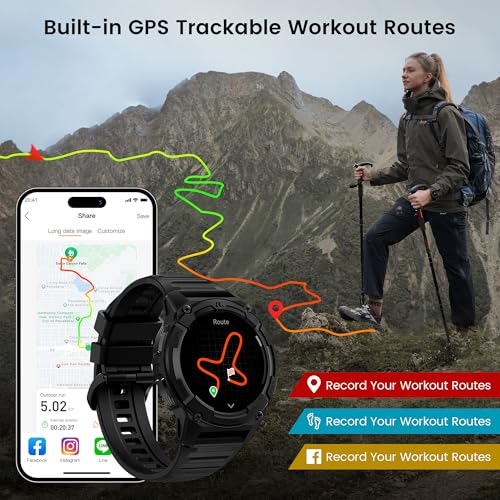 KOSPET TANK S2 Smartwatch Uomo Donna, GPS, Impermeabile 5ATM/IP69K, Bussola/Barometro/Altimetro, 176 Modalità Sportive, 24H Monitoraggio del Sonno, Compatibile iOS/Android (Nero Elegante) : Elettronica