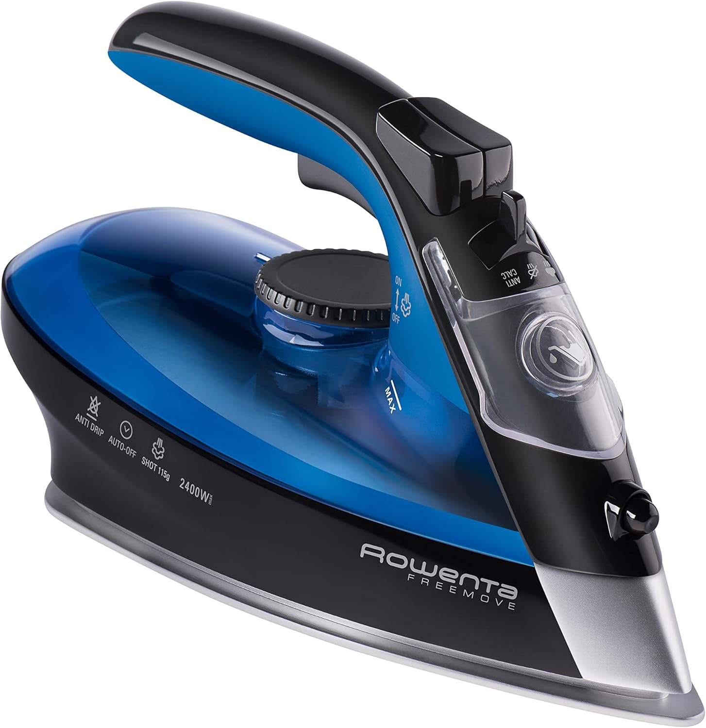 Rowenta De5010 Freemove Wireless Steam Iron, 2400 W, 250 ml, Variable Steam Quantity 120 G/Min, Black/Blue