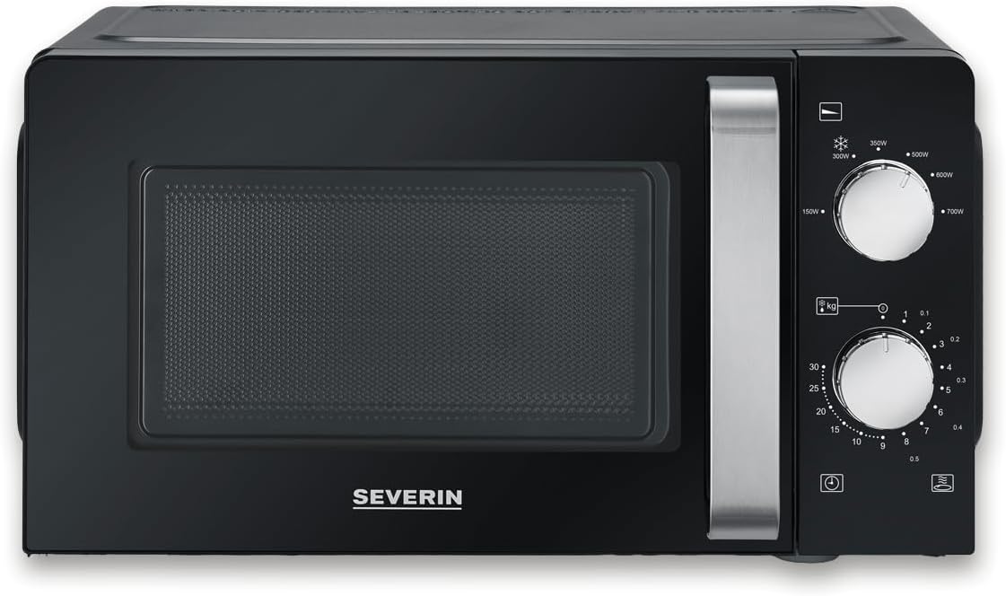 SEVERIN Microonde Solo, forno a microonde per scongelare e riscaldare, forno a microonde con piatto girevole per una distribuzione uniforme del calore, bianco/nero, MW 7885