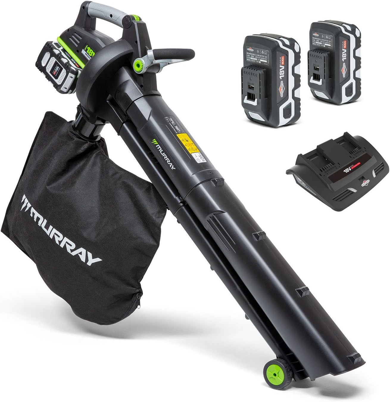 Murray MU-BAT-VB270-KIT 20V 3-in-1 Battery Leaf Blower and Vacuum Cleaner - Brushless Motor, Intelligent Control, 4 Speeds+TURBO, 45L Dust Bag, Quick Assembly