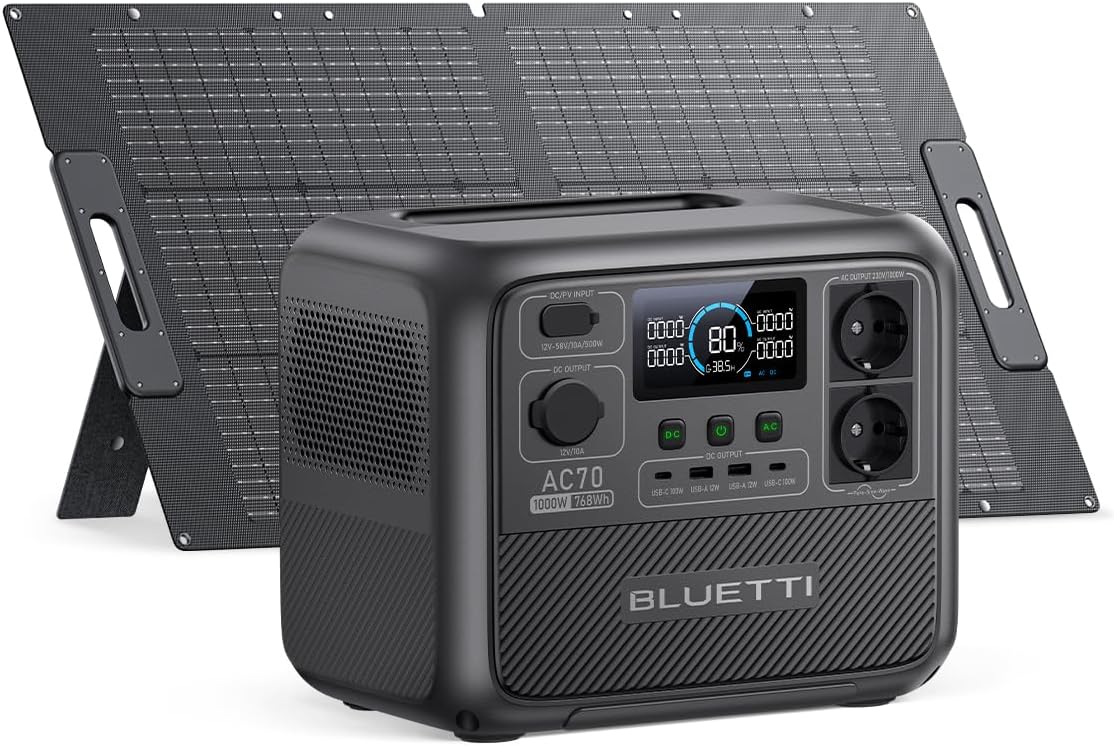BLUETTI Portable Power Station AC70, 768Wh LiFePO4 Backup Battery, 2 1000W AC Outputs (Power Lifting 2000W) 100W Type-C, 45 minutes from 0 to 80%, Solar Generator for Camping, Travel