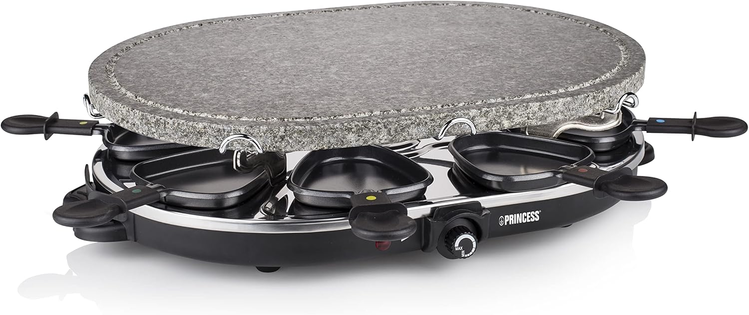 Princess 6 Party Grill raclette 162725, 800 W, 6 Persone, Forma rotonda intelligente, Nero