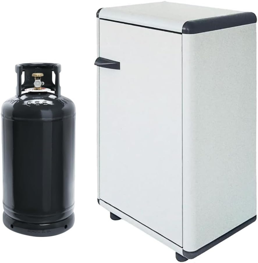 PALUPLUS Porta Bombole Gas a 1 Anta in PVC di Colore Grigio, Misura 59x39x92 cm, Maniglia e Piedi Antiscivolo, Mobile da Esterno, Made in Italy -176C