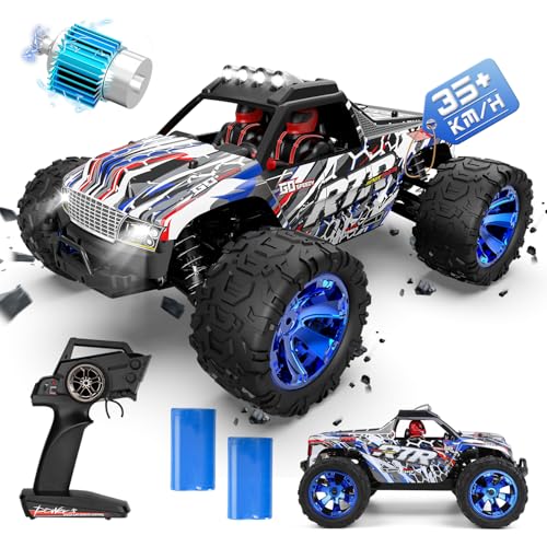 Auto telecomandata 1/14, 35   KM/H RC Auto con luci, Monstertruck telecomandato con 2 batterie 30 minuti, 2,4 GHz RC Auto Offroad impermeabile RTR All Terrain, regalo per bambini adulti : Giochi e giocattoli