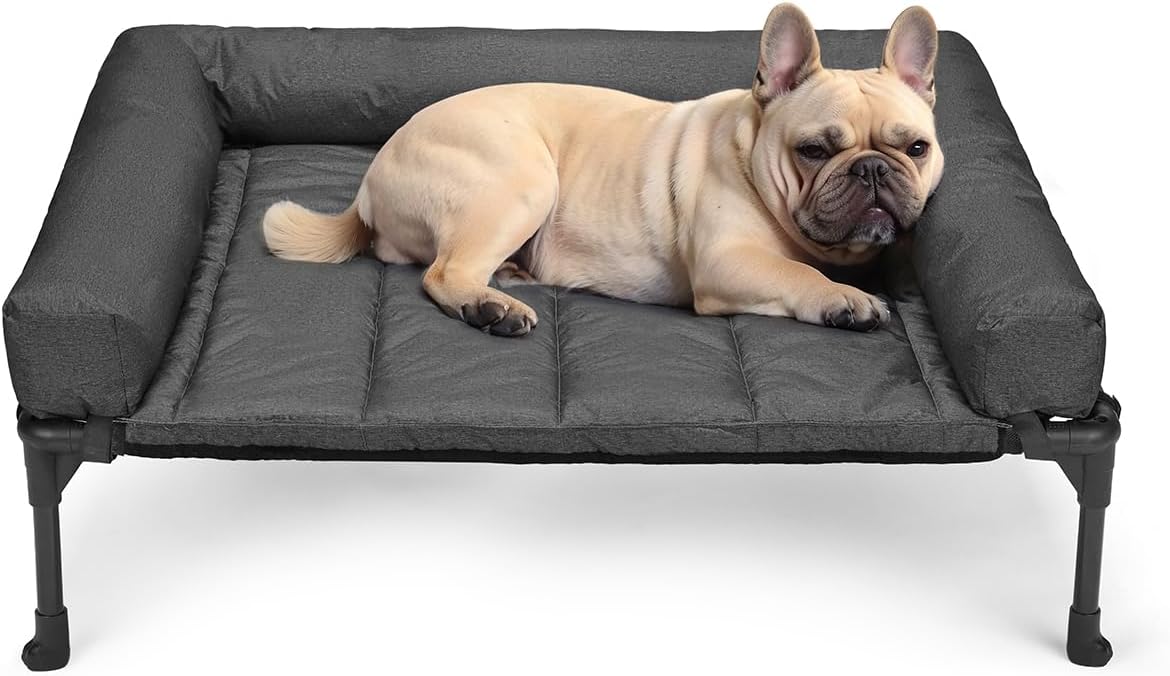 Veehoo Letto per Cani Rialzato con Cuscino Rimovibile Lavabile, Cuccia Cane Interno Esterno Lettino Rialzato per Cani Domestici Divanetto per Cani, Nero 81 x 64 x 18cm