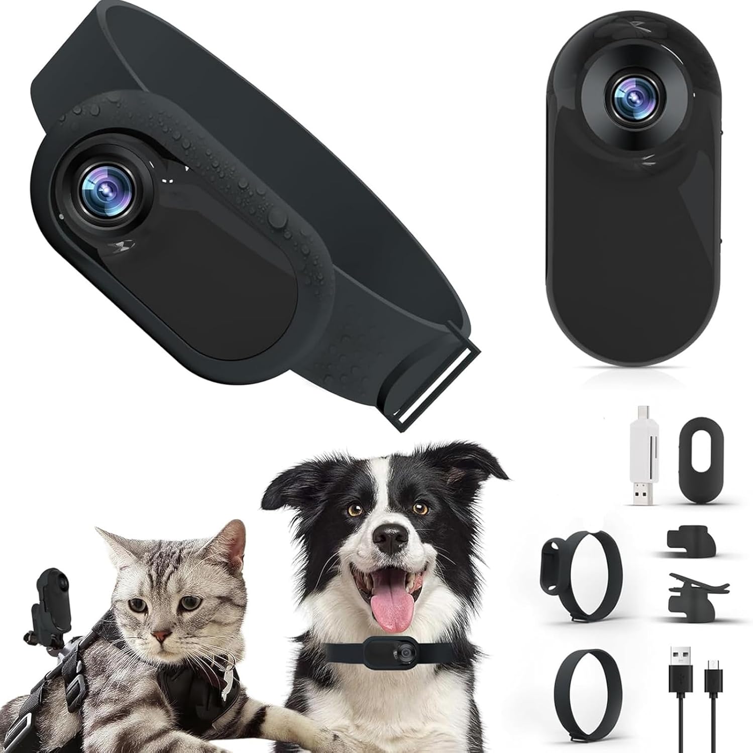 Collare per Fotocamera per Animali Domestici, Mini Fotocamera per Registrazioni Video con Schermo LCD da 0,96 Pollici Grandangolo da 170 Gradi, Collare per Fotocamera per Gatti,