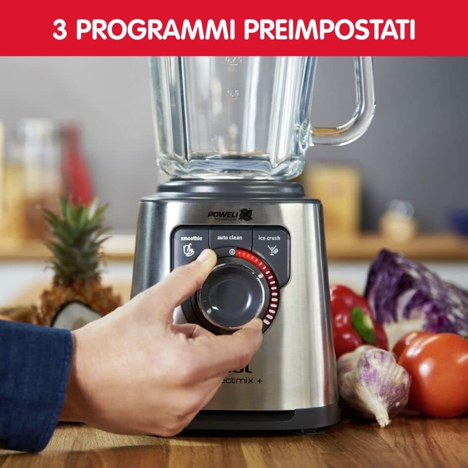 Moulinex LM811D PerfectMix + Blender Frullatore Tritatutto Elettrico, Tecnologia Powelix, Multifunzione, 1200W, Capacità totale 2L (utile 1.5L), 3 Programmi, Vaso in Vetro Termoresistente