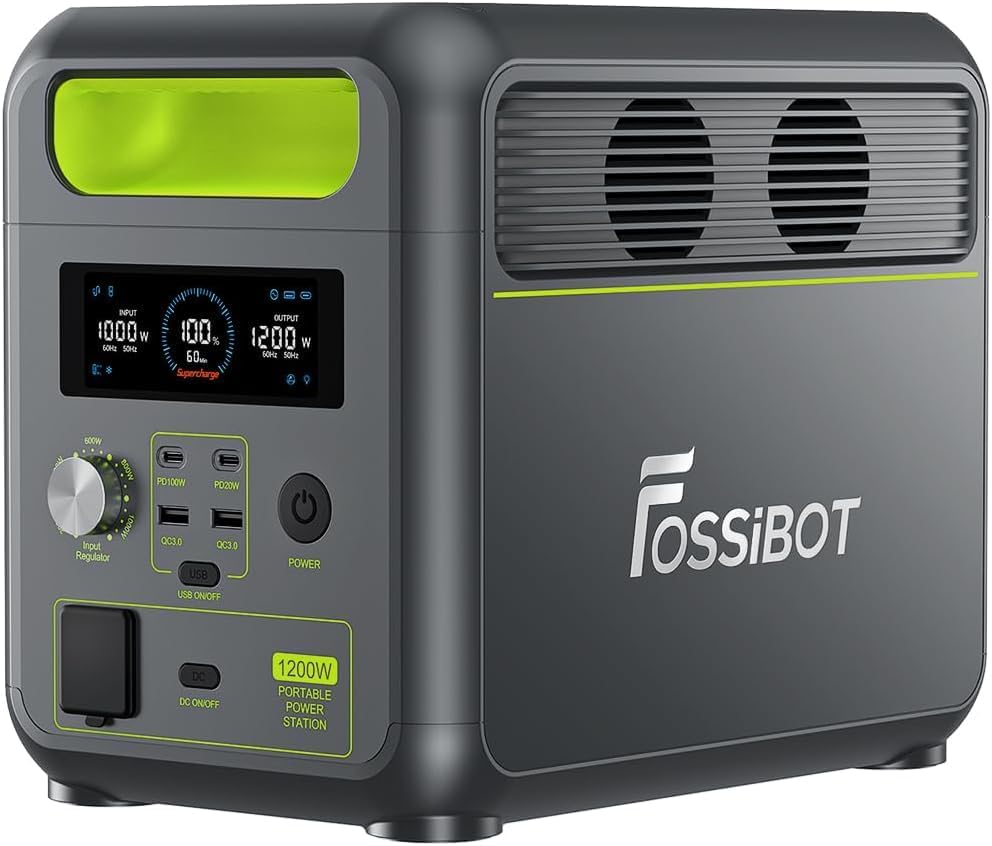 FOSSiBOT F1200 Portable Power Station and Solar Generator, LiFePO4 Backup Battery 1024Wh Power Station, AC 1200W, Suitable for Camper and Outdoor Travel
