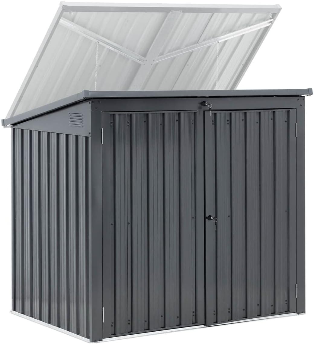 Uniprodo Uni-SHED-02 Contenitore per bidoni della spazzatura in metallo, richiudibile a chiave, coperchio con sollevamento pneumatico, alluminio, 2 tonnellate, 240 l