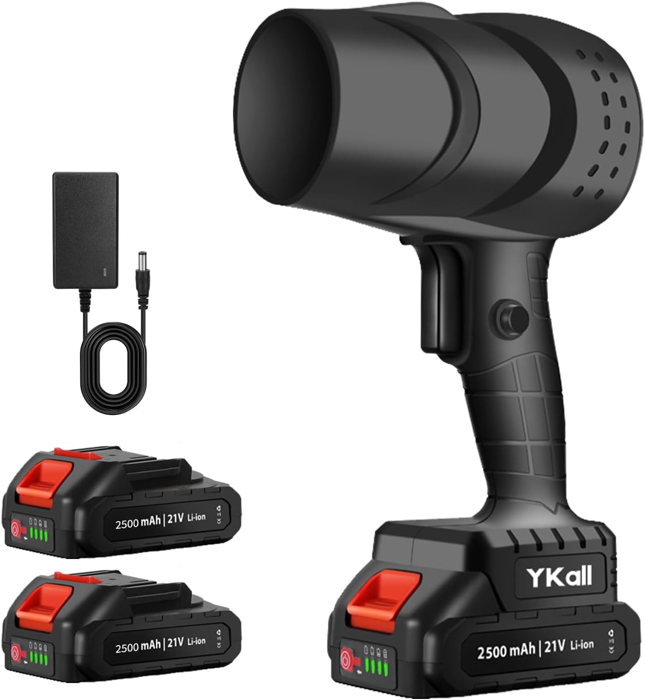 Battery Powered Blower with 2 x 21V Batteries, 250000 Tr/min Motor, Turbo 130MPH Air Debt, Lightweight and Portable for Garden, Patio, Car and Camping