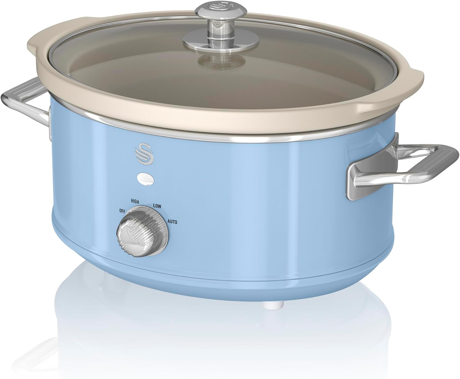 Swan Retro SF17021GNEU Slow Cooker 3.5L Removable Cooking Container, Ceramic Non-Stick PFOA & PTFE Free, 3 Temperature Levels, Glass Lid, Vintage Design, Green, 200 W
