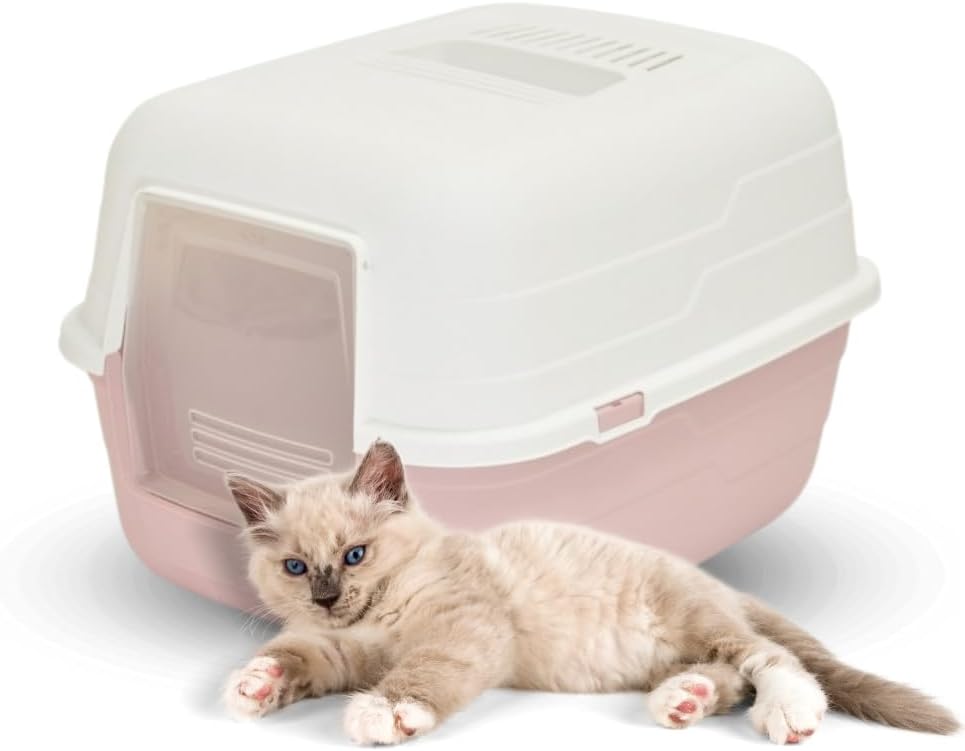 Paluplus Closed Cat Litter Box, Size 48 x 38 x 32 cm, with Opening Lid and Swing Door, Cat Toilet with Activated Carbon Odour Filter -314F (Pink)