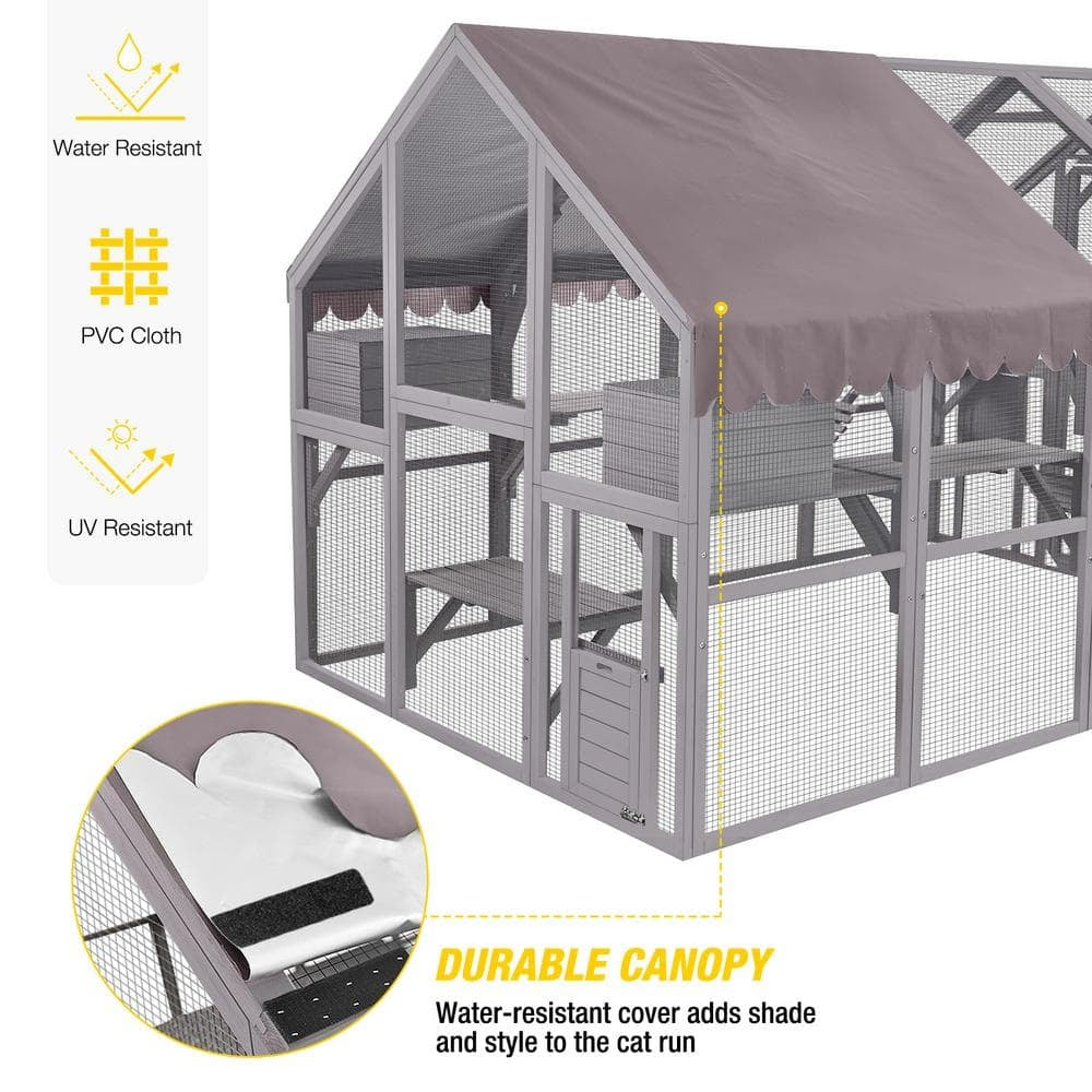 Cuccia per gatti Morgete Luxury Outdoor: spaziosa cuccia di 56,54 piedi quadrati con piattaforme e copertura resistente alle intemperie