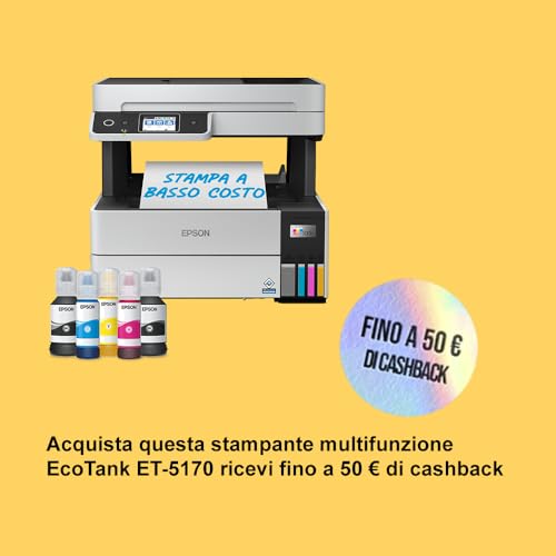 EPSON EcoTank ET 5170 stampante Multifunzione A4 (stampa, copia, scansione, Fax) USB, Wi Fi, Wi Fi Direct, Ethernet, display LCD 6,1 cm, ADF, serbatoi flaconi alta capacità, Smart Panel, fronte/retro : Amazon.it: Informatica