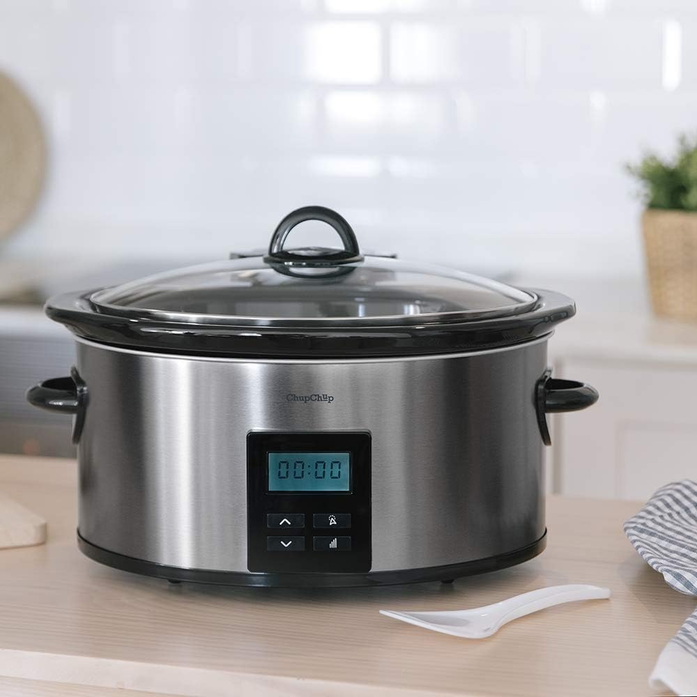 Cecotec Chup Slow Cooker 5.5 Litre Oval Ceramic Bucket, Glass Lid with Silicone Seal and Complete Recipe Book, Digital