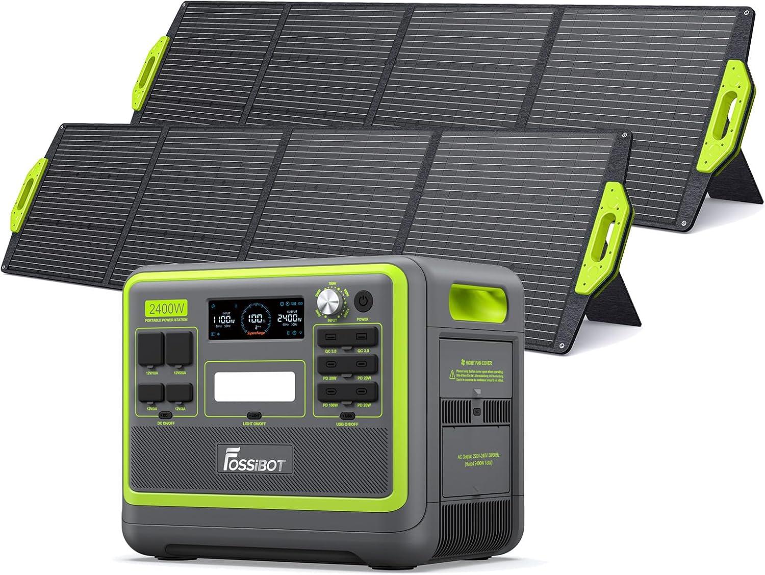 FOSSiBOT F2400 Portable Power Station & Solar Generator, 2048Wh LiFePO4 Backup Battery, 2400W AC Output (Peak 4800W) AC DC USB Plug Suitable for Camper and Outdoor Travel