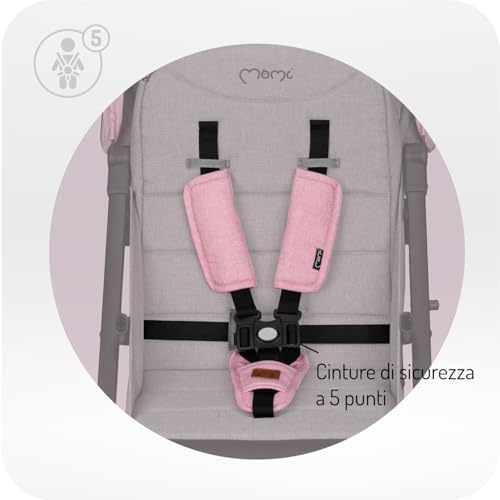 MoMi ESTELLE LIGHT PLUS Passeggino a partire da 6 mesi (fino a 22 kg), pieghevole con cintura di sicurezza a 5 punti, cestino porta spesa e funzione di apertura, manico telescopico per il traino : Prima infanzia