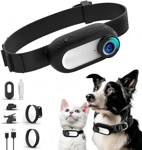Bewinner Collare per fotocamera per gatti, grandangolo 120°, telecamera sportiva per animali domestici con schermo LCD da 0,96 pollici, HD 1080P, multifunzione per animali domestici, per registrazioni