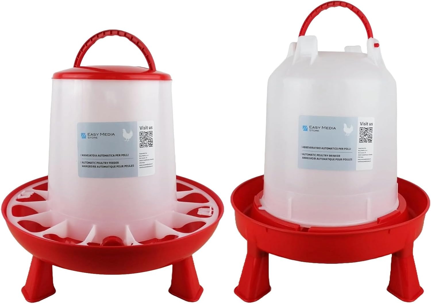 Easy Media Mangiatoia da 9 Kg + Abbeveratoio da 11 lt, con piedini, per pollame, distributore automatico mangime acqua, per polli galline