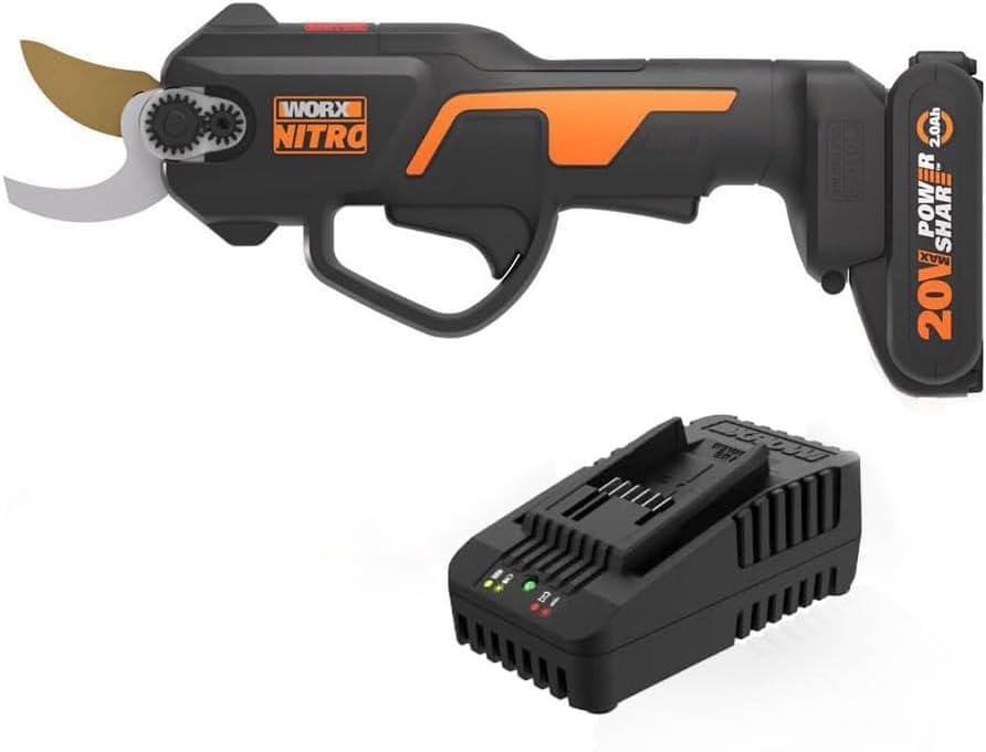 WORX Nitro WG330E 20V 25mm Brushless Garden Shears - Effortless Cutting with Electric Drive, 2Ah Battery and Charger