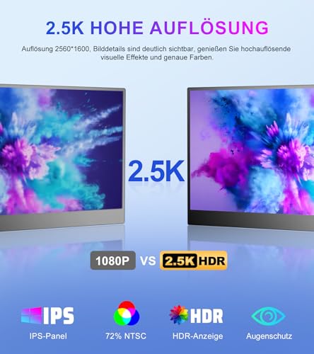 Missun Monitor Portatile da 13,3 Pollici 2.5K, QHD 2560 × 1600 IPS Schermo Portatile per Laptop USB C Monitor Mobile con 72% NTSC, Compatibile con Laptop PC e Console di Gioco : Informatica