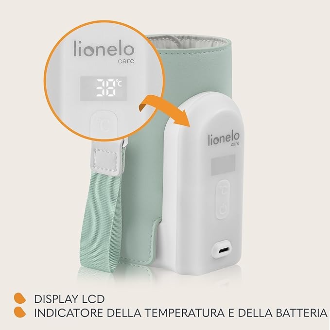 LIONELO Thermup Go Evo Scaldalatte Portatile per biberon per Neonati, Mantiene Liquidi caldi, 5 Temperature operative da 38 a 50°C Ricarica USB-C, Fino a 9 Ore di Funzionamento (Salvia Verde, EVO)