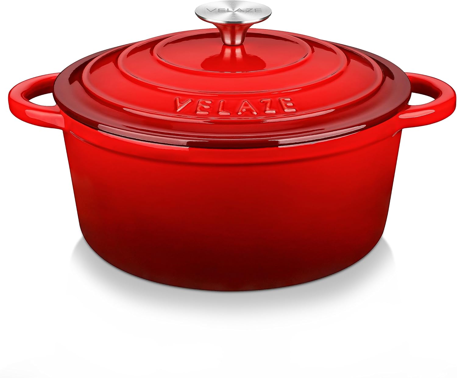 Velaze Cast Iron Casserole, Induction Stewed and Braised Saucepan, Cocotte Casserole with Enameled Coating Lid, Dutch Oven, Red, Oval - 34cm, 7L