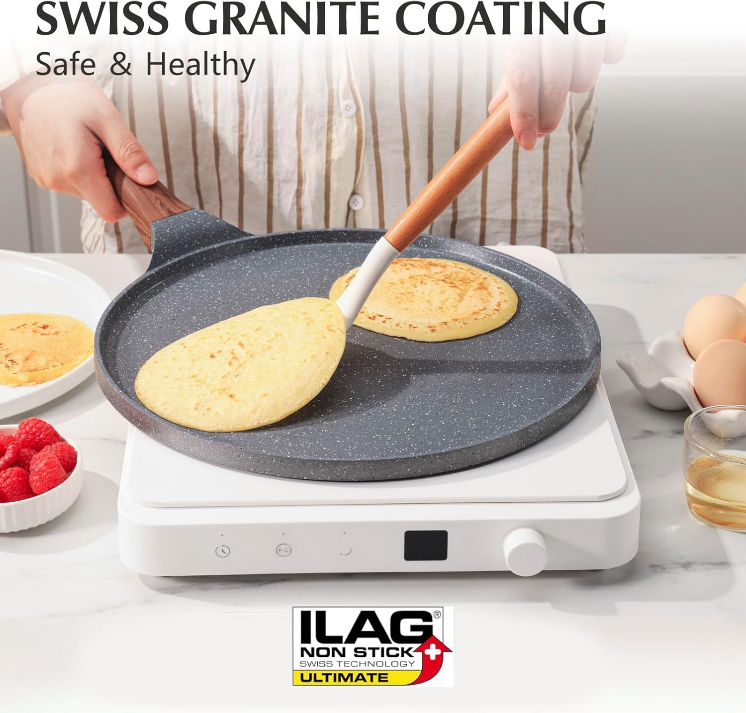 SENSARTE Crepe Pans 30 cm with Non-Stick Granite Coating, Crepe Pan with Dough Dispenser, for Any Hob Including Induction