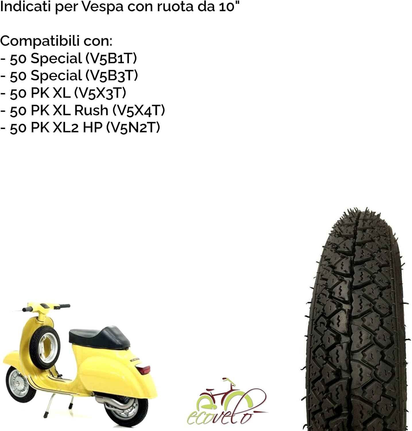 Kit of 2 Union Tyres 6P.R. 3.00 10 46J + Inner Tubes Tyres Compatible with Vespa 50 Special PK 50 XL