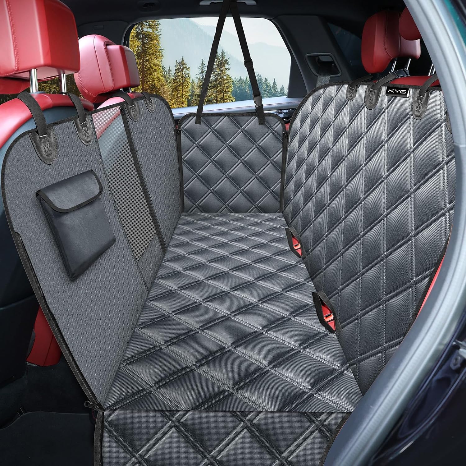 KYG Coprisedile Auto per Cani Telo Posteriore Auto per Animali Domestici Rivestimento per Sedile dell'Auto di Panno Oxford Impermeabile Antigraffiato e Antiscivolo Nero Arancione