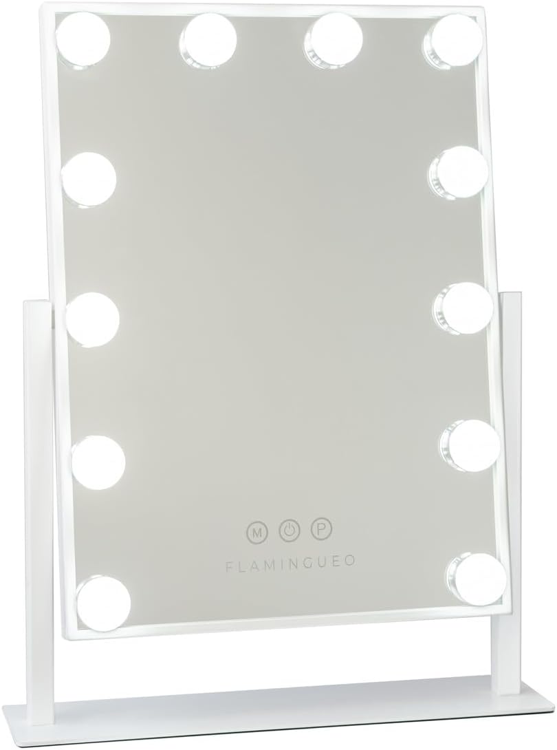 Flamingueo Specchio Trucco Con Luci, 15 LED, 3 Modi di Luce, Intensità Regolabile, Controllo Tattile, Presa USB, Accessorio Ingrandimento Incluso, Bianco, 58 x 46 x 12 cm