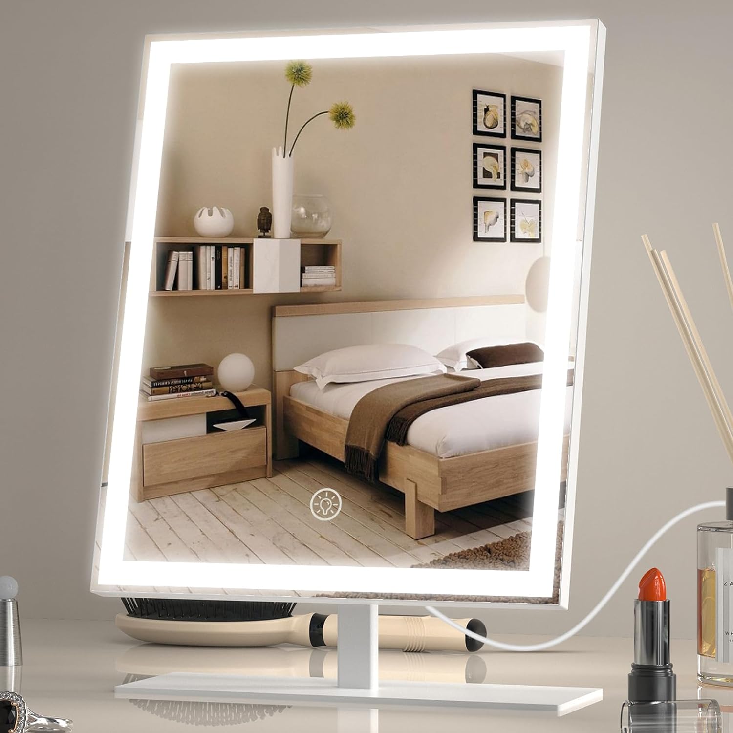 ANTENLICHT Specchio Trucco con Luci, Specchio Trucco con Luce con 3 Modalit脿 Colore, Luce Dimmerabile, Hollywood Specchio per Trucco con Controllo Smart Touch, Regalo per Ragazze Adolescenti (Bianco)