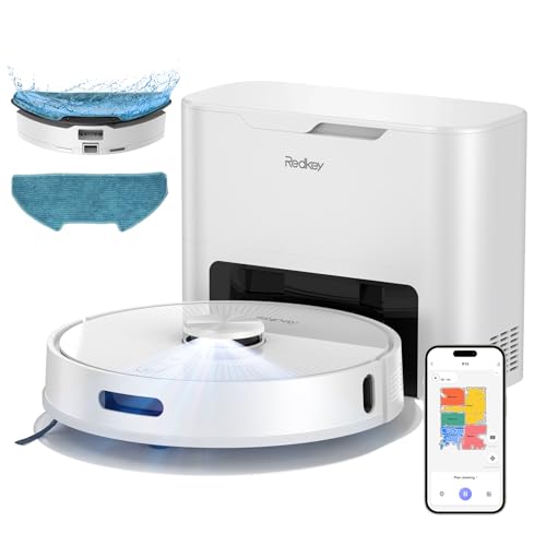 Redkey R10 Robot Aspirapolvere Lavapavimenti con Mappatura,Navigazione LiDAR, Con stazione di aspirazione e funzione di lavaggio, 4000Pa Potente Aspirazione, 150min, Controllo APP : Casa e cucina