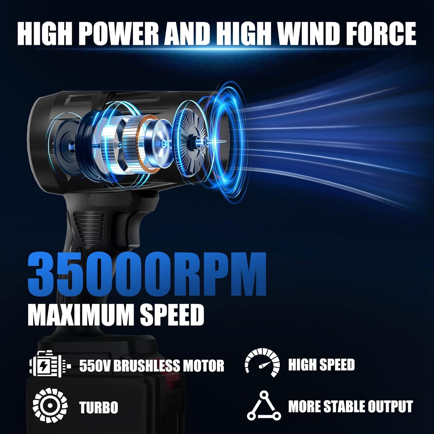 Battery Operated Mini Blower with 1200mAh Battery, 35000RPM, Upgraded Brushless Motor, Portable Fan for Outdoor Home Cleaning, Dust, Leaves, Snow