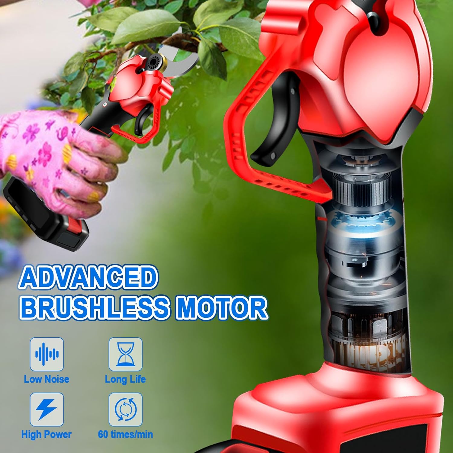 40mm Cordless Pruning Shears, 21V Brushless Motor, Electric Garden Shears, SK5 Blades with Safety Lock, Cordless Garden Scissors for Fruit Trees, Gardens, Branches