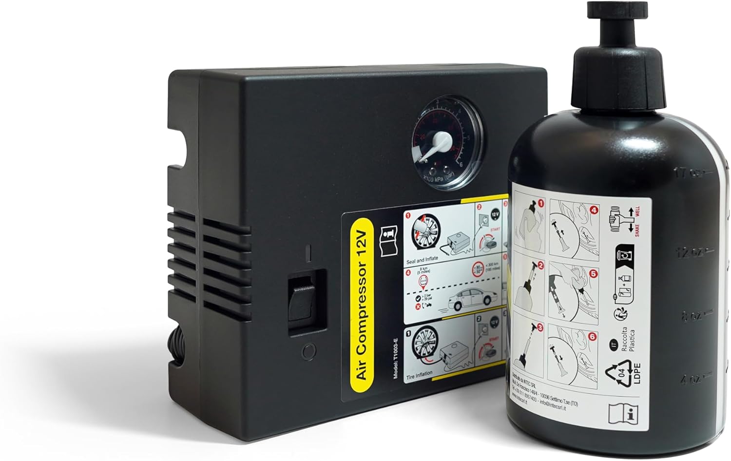 MAXTOOLS TR200, Kit Automatico Riparazione Pneumatici Auto Medie e Monovolume, Ripara Tutti i Tipi di Foratura Gomma, Incluso Potente Compressore Aria 12V