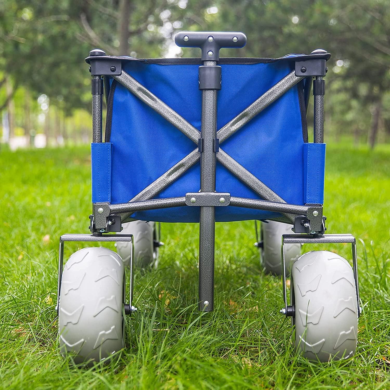 Carrello da spiaggia pieghevole Sorin Outdoor Heavy Duty con ruote a palloncino per sabbia, giardino, campeggio, spiaggia, con pneumatici a palloncino, carrello per spiaggia con ruote grandi e pneumatici gonfiabili