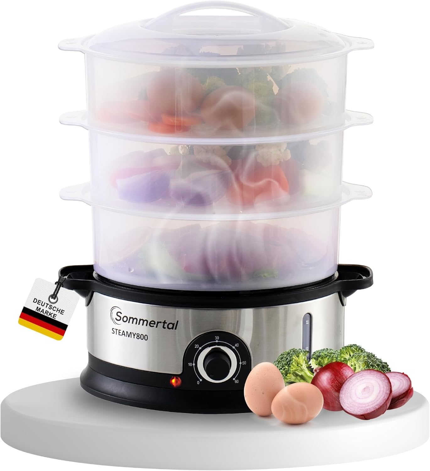 Sommertal Steamy800 Shock Absorber 800W 3 Layers Pot BPA Free Adjustable 0-60 min. Dishwasher Safe Plastic