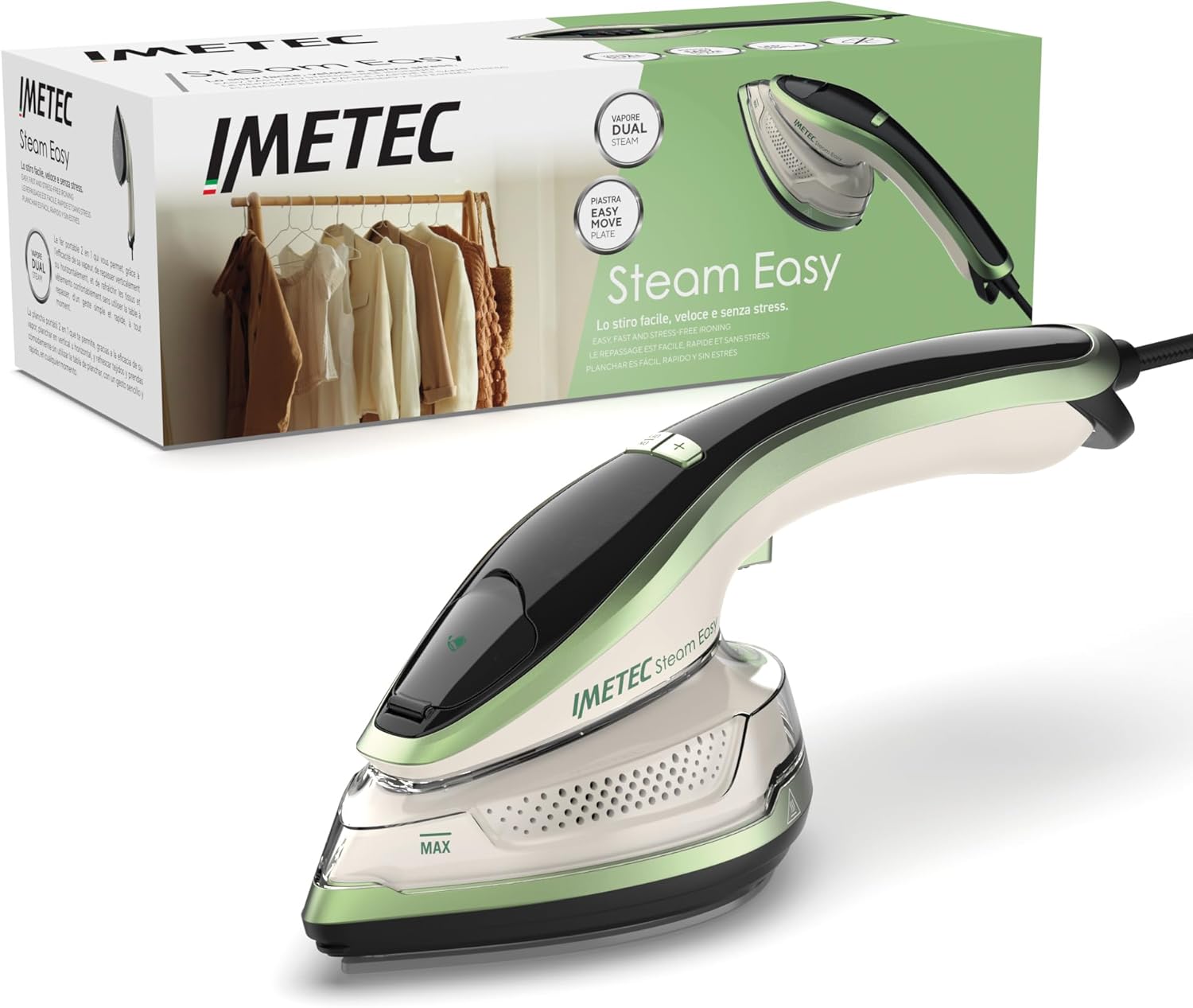 Imetec Nuvola 2.0 - Travel Steam Iron - Stainless Steel Plate - 1000 Watt - Compact and Lightweight - Folding Handle - Travel Case - Double Voltage - Steam Shot 80 g