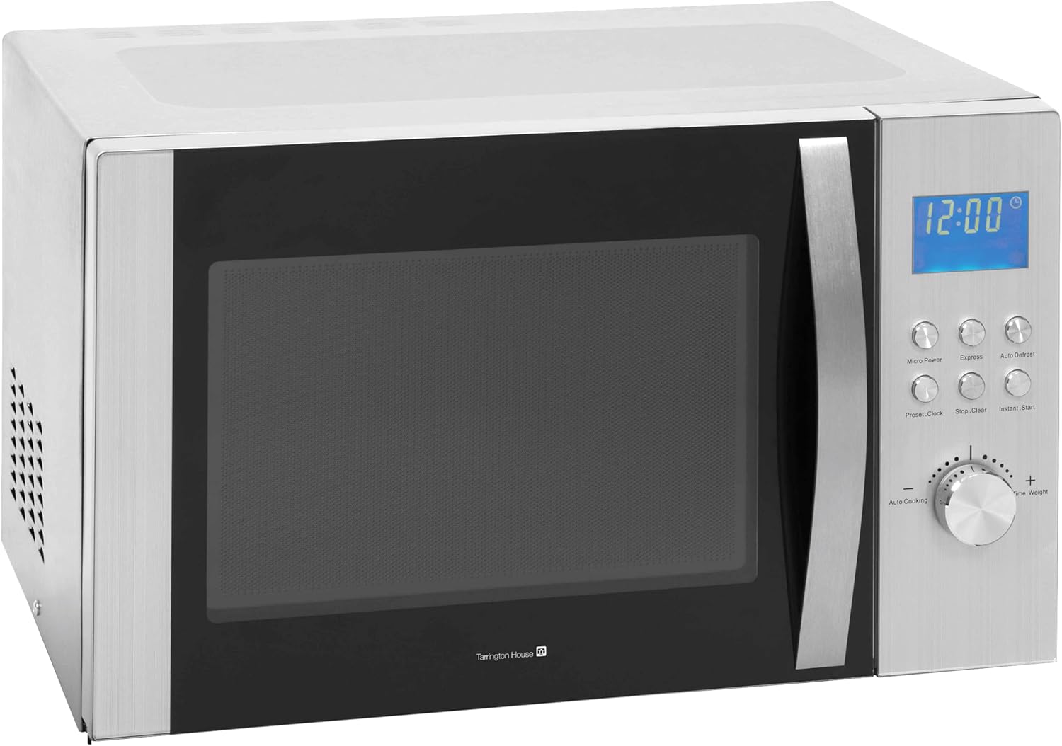 Tarrington House Microwave MWD5130, Stainless Steel/Glass, 30L, 1000W, 230V, 6 Power Levels and Defrost Function, Turntable (Diameter 31.5 cm), LED Display, Silver, Ideal for Catering