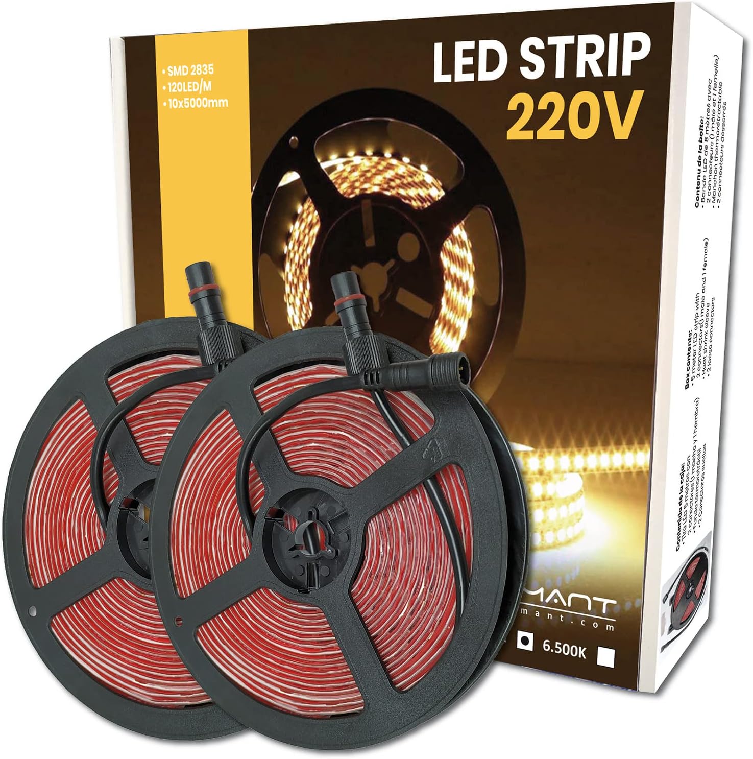 LED ATOMANT Confezione da 2 Rotolo da 5 metri di Striscia LED Diretta a 220V, 12W/m, Colore Bianco Neutro (4500K), Impermeabile (IP65), Taglio ogni 10cm