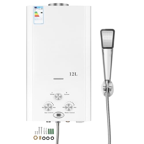 Xverycan Scaldacqua a gas da 12 l, 24 kW, GPL per acqua, propano butano, applicabile, scaldabagno senza serbatoio, per uso domestico, campeggio, roulotte, cabine all'aperto, fienili : Amazon.it: Fai da te