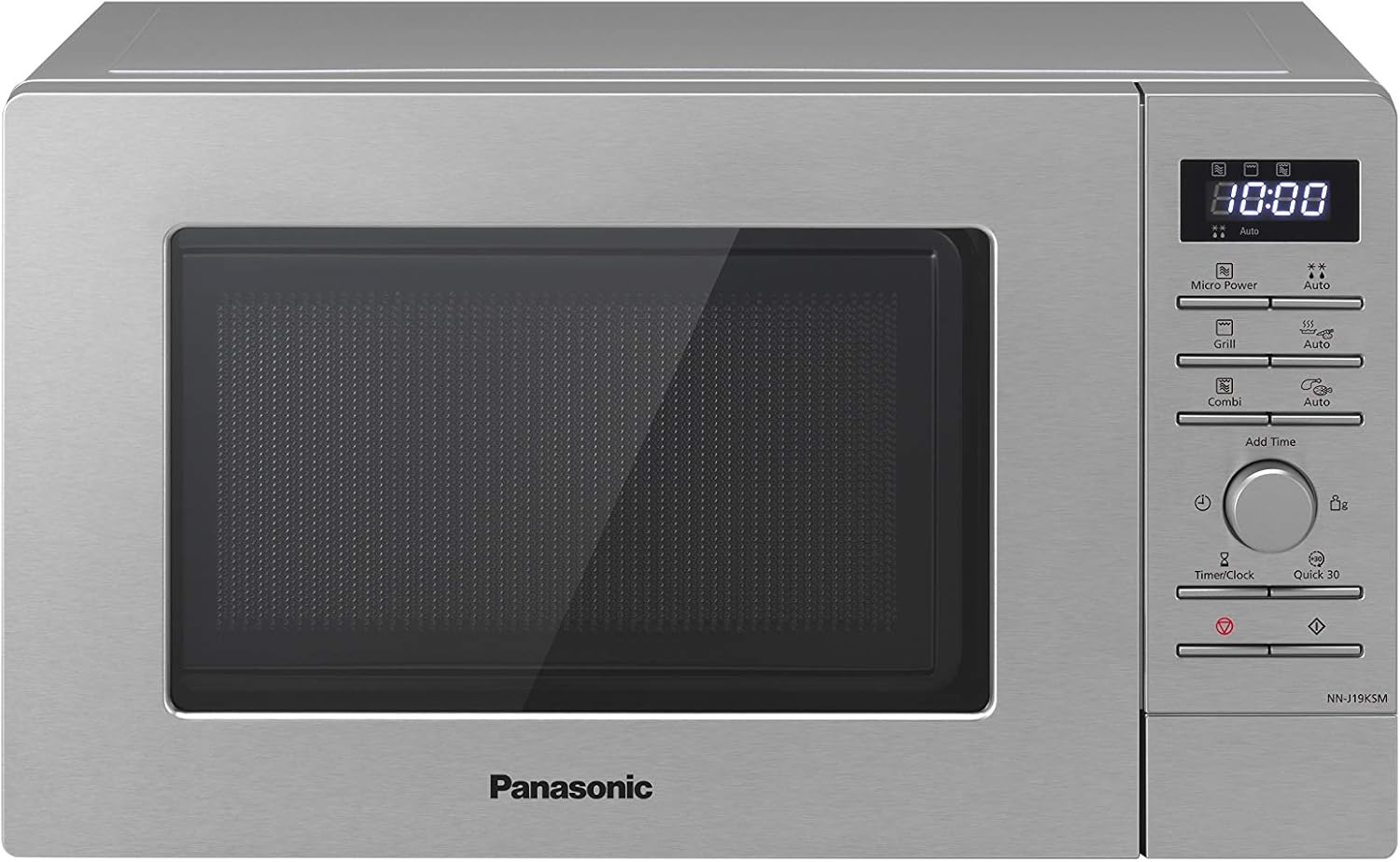 Panasonic NN-J19KSMEPG Forno Microonde e Grill con Piatto Rotante, 20 Litri, Acciaio Inox, 800 W, Grill 1000 W, 9 Programmi Automatici, Argento