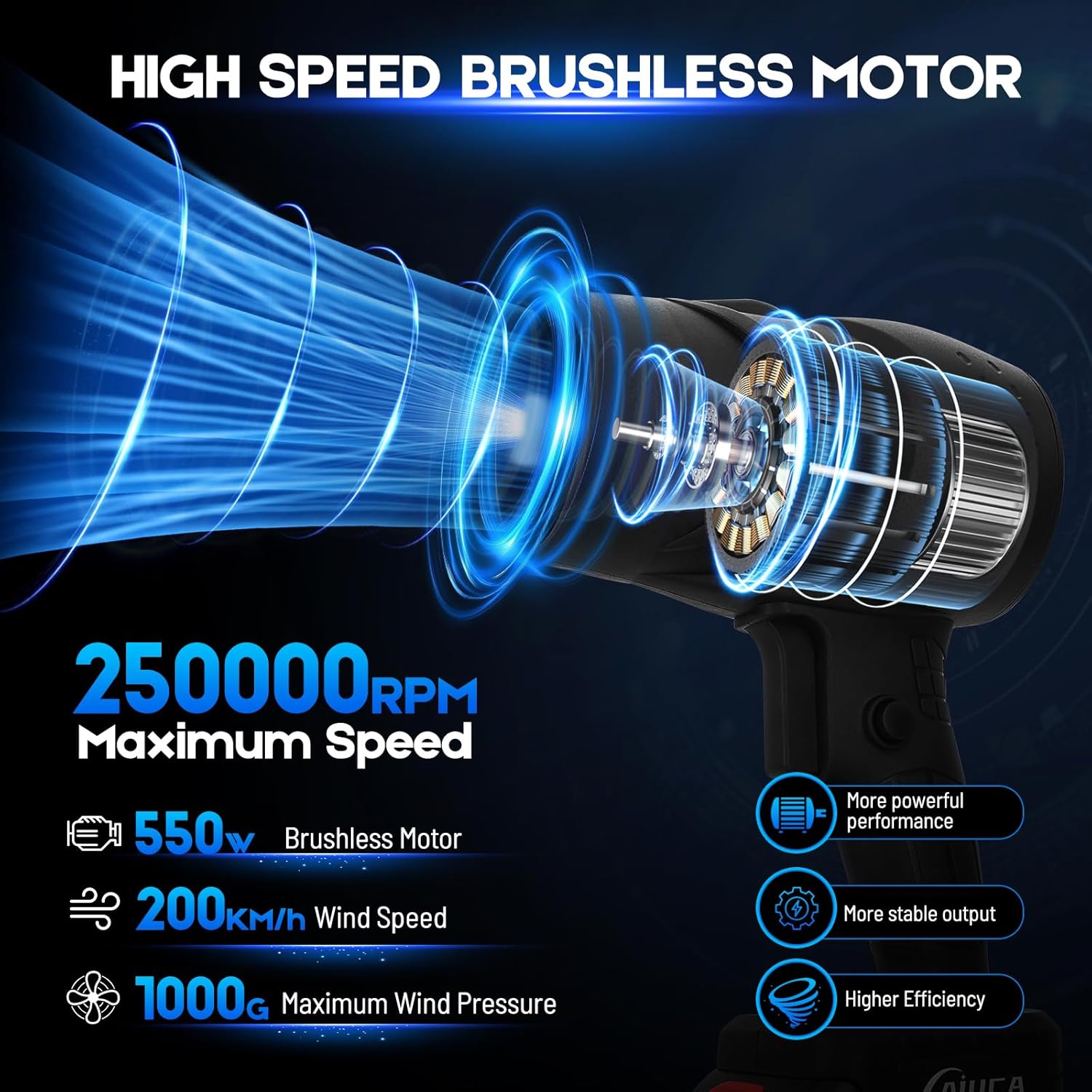 Battery Powered Blower with 2 x 21V Batteries, 250000 Tr/min Motor, Turbo 130MPH Air Debt, Lightweight and Portable for Garden, Patio, Car and Camping
