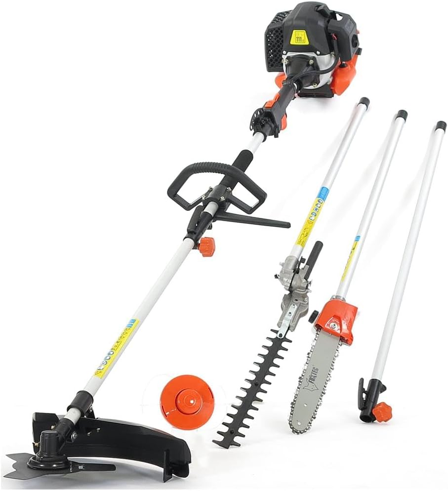 Fuxtec 4 in 1 Multi-Function Petrol Brush Cutter, Hedge Trimmer, Pruning Chainsaw, Lawn Trimmer, Multi-Tool Garden 52cc 2-Stroke Petrol Blend Engine FX-MT152